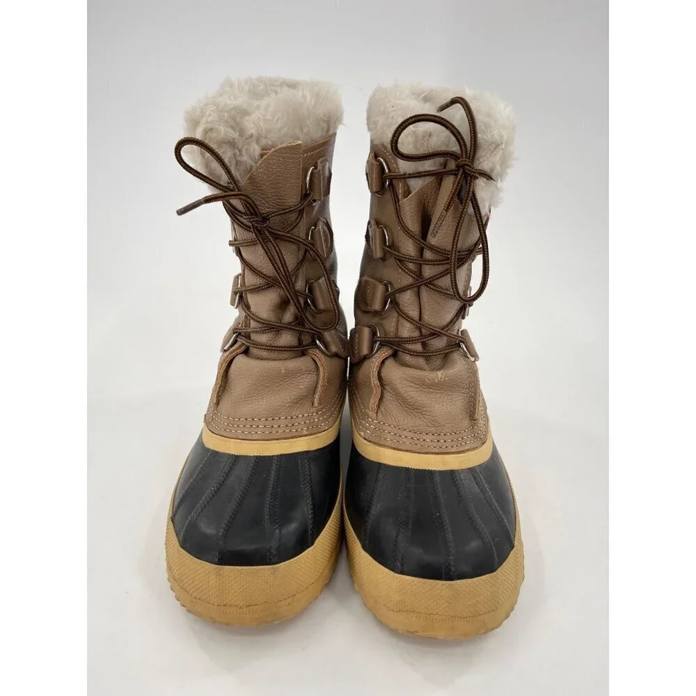 Sorel Manitou Womens Winter Boots‎ Size 6 Tan & Black Shearling Lined Waterproof
